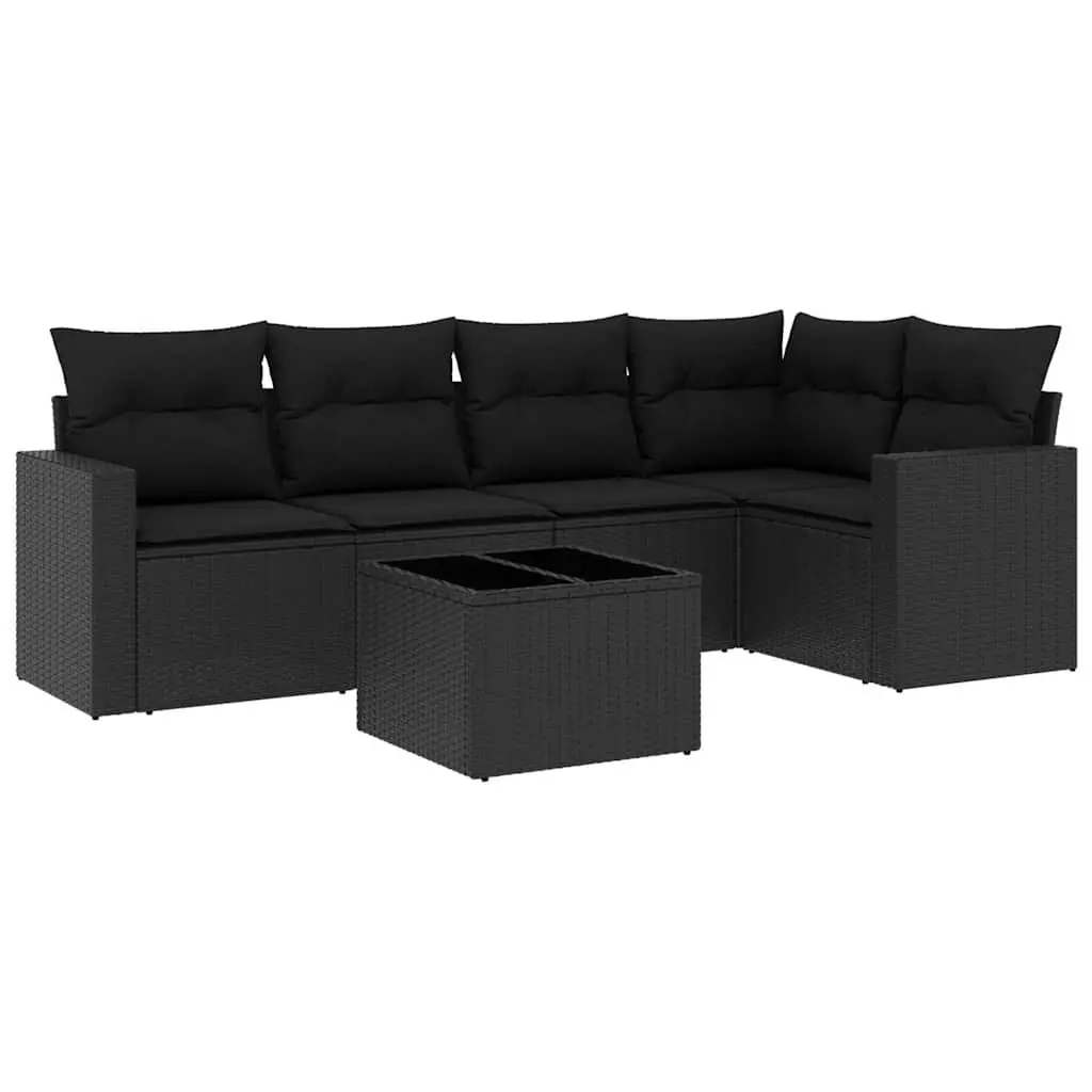 6 Piece Outdoor Garden Sofa Set Black Poly Rattan Furniture Patio