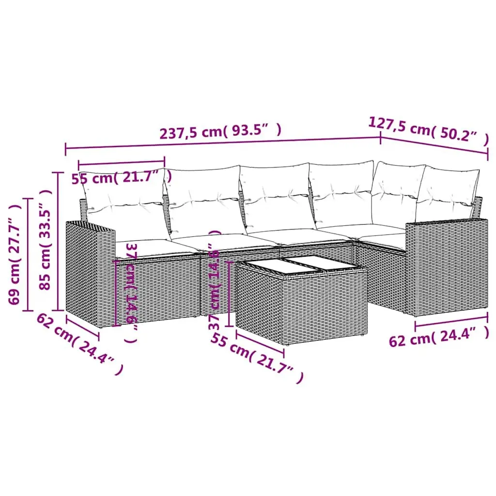 6 Piece Outdoor Garden Sofa Set Black Poly Rattan Furniture Patio