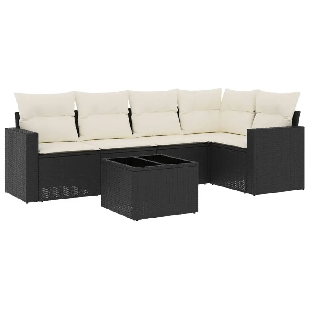 Garden Sofa Set 6 Piece Outdoor Furniture Patio Black Poly Rattan with Cushions