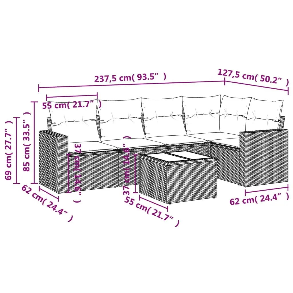 Garden Sofa Set 6 Piece Outdoor Furniture Patio Black Poly Rattan with Cushions