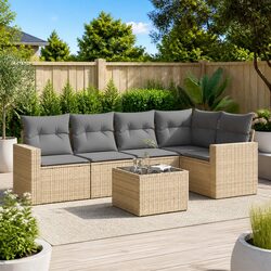 6 Piece Outdoor Furniture Set with Padded Cushions - Beige