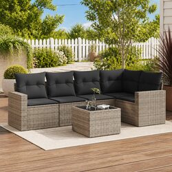 6 Piece Outdoor Garden Sofa Set Grey Poly Rattan Patio Furniture with Cushions