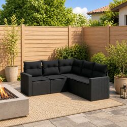 5 Piece Modular Garden Sofa Set - Black Poly Rattan