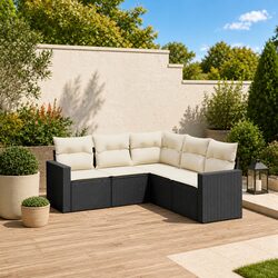 5 Piece Garden Sofa Set Outdoor Patio Furniture with Cushions Black Poly Rattan