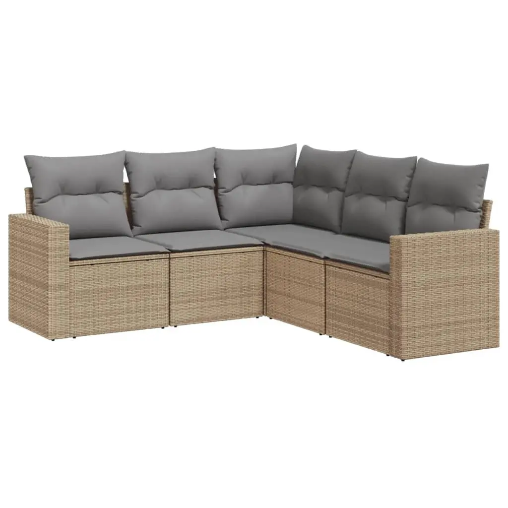 Garden Sofa Set 5 Piece Outdoor Furniture Beige Poly Rattan with Cushions Patio