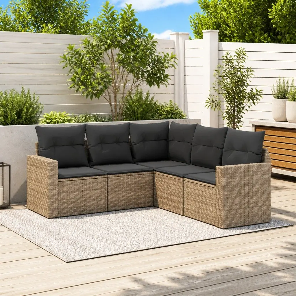5 Piece Modular Grey Garden Sofa Set