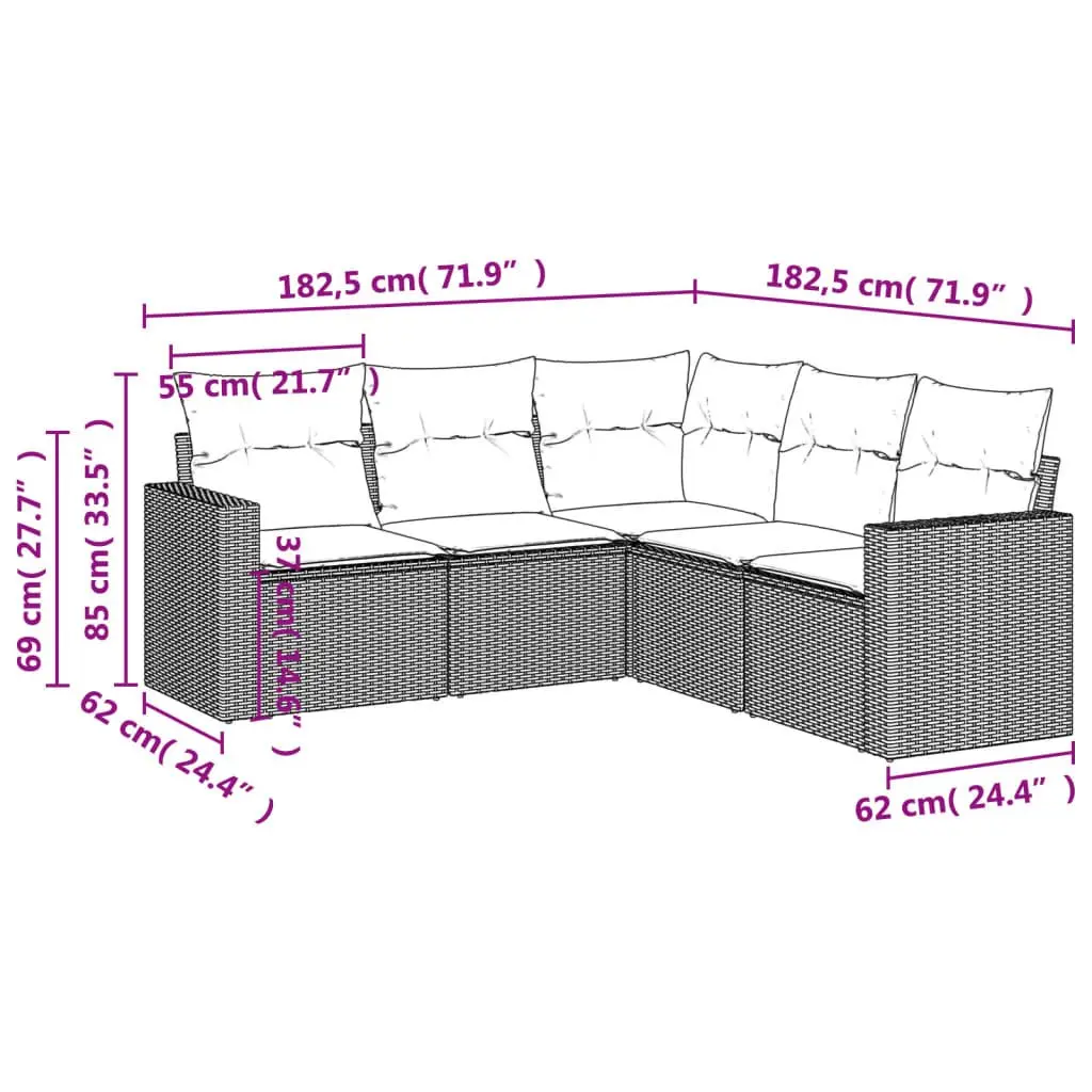 5 Piece Modular Grey Garden Sofa Set
