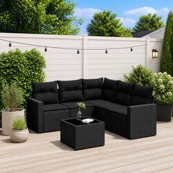 6 Piece Garden Sofa Set Outdoor Patio Furniture with Cushions Black Rattan