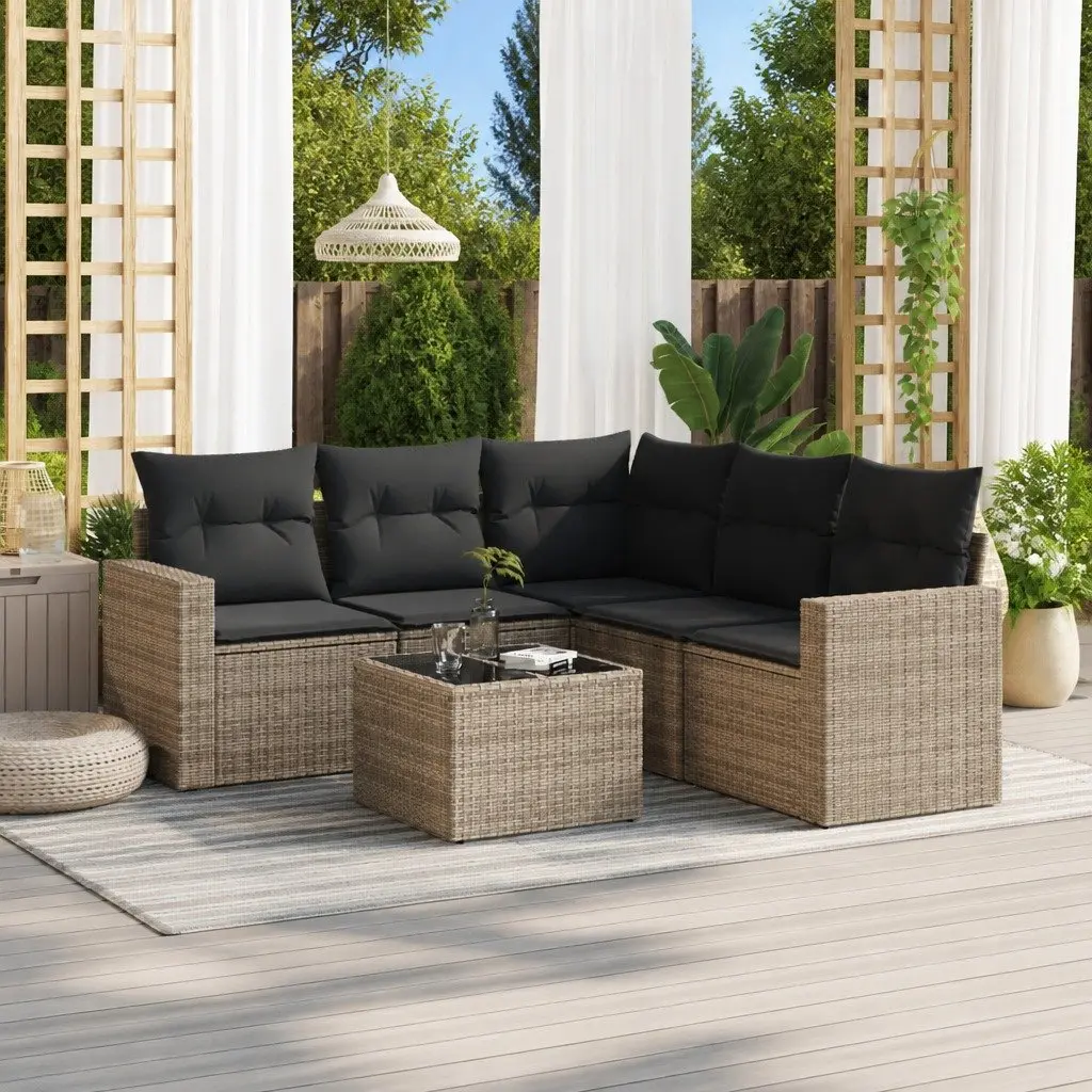 6-Piece Modular Garden Sofa Set with Tempered Glass Top