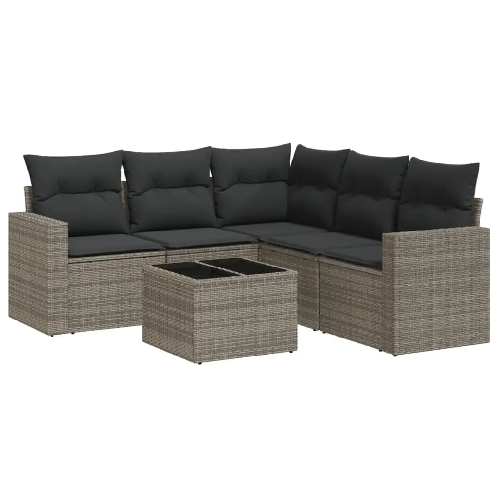6-Piece Modular Garden Sofa Set with Tempered Glass Top