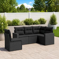 Durable 5-Piece Outdoor Sofa Set in Black with Cushions