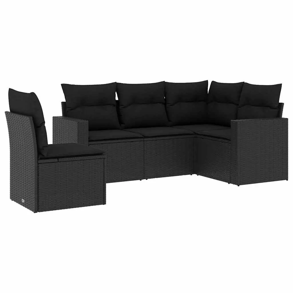 5-Piece Outdoor Sofa Set in Black with Cushions