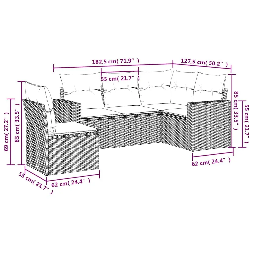 5-Piece Outdoor Sofa Set in Black with Cushions