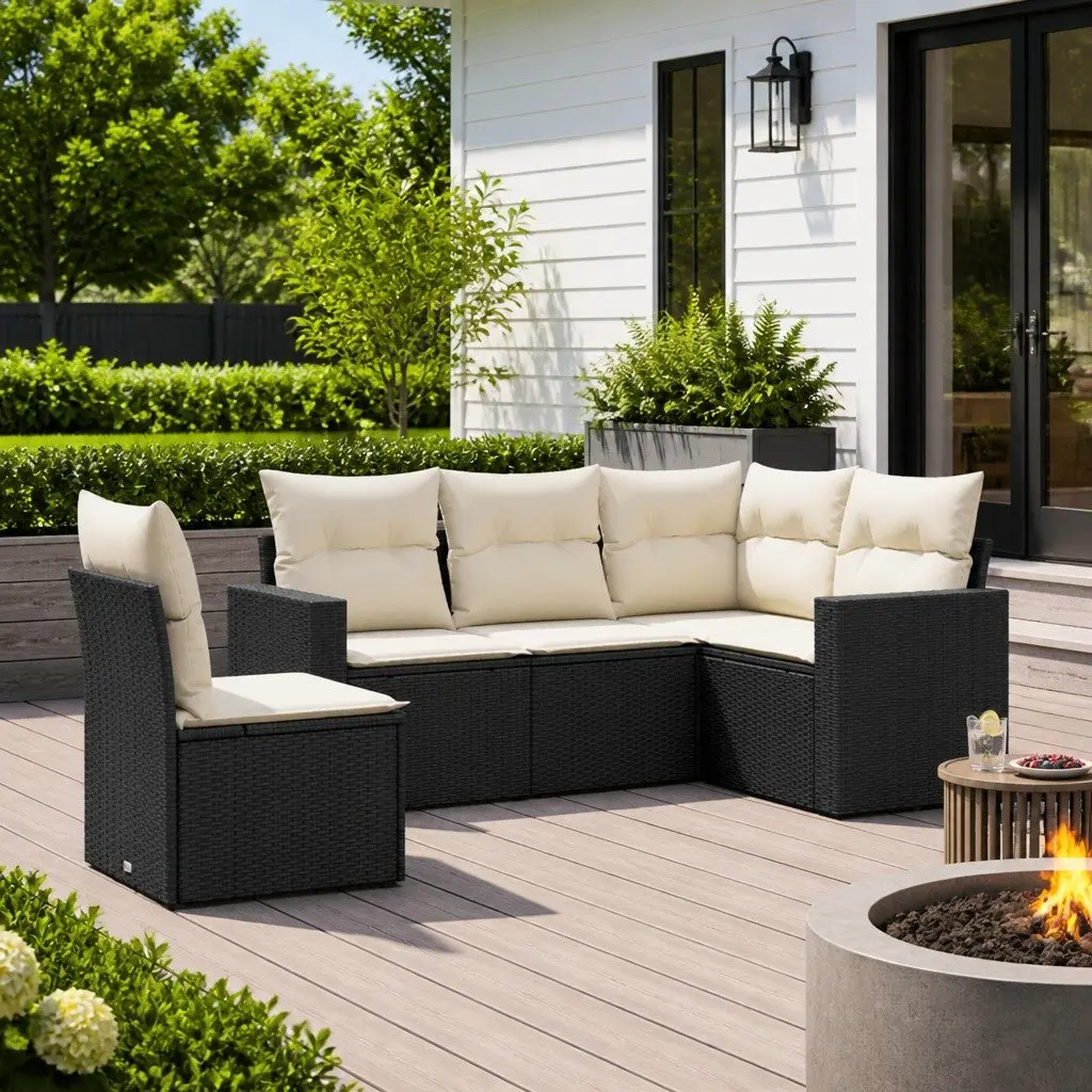 5 Piece Modular Garden Sofa Set with Black Rattan