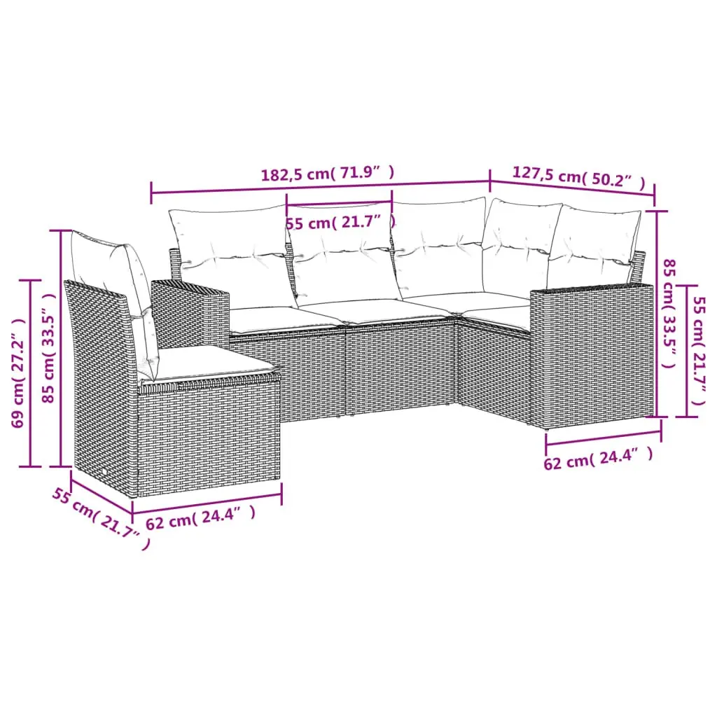5 Piece Modular Garden Sofa Set with Black Rattan
