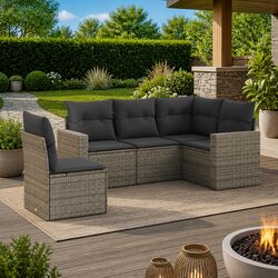 5 Piece Modular Garden Sofa Set with Cushions - Grey