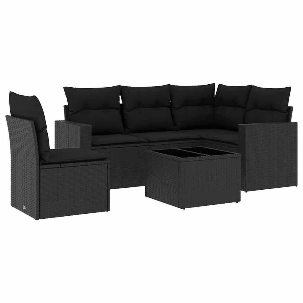 Garden Sofa Set Outdoor Use 6 Piece Black Poly Rattan with Cushions