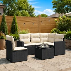 6 Piece Outdoor Garden Sofa Set Patio Furniture Black Poly Rattan with Cushions