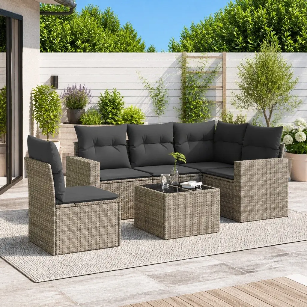 Garden Sofa Set Outdoor Furniture Grey 6 Piece Poly Rattan Cushions Patio Lounge