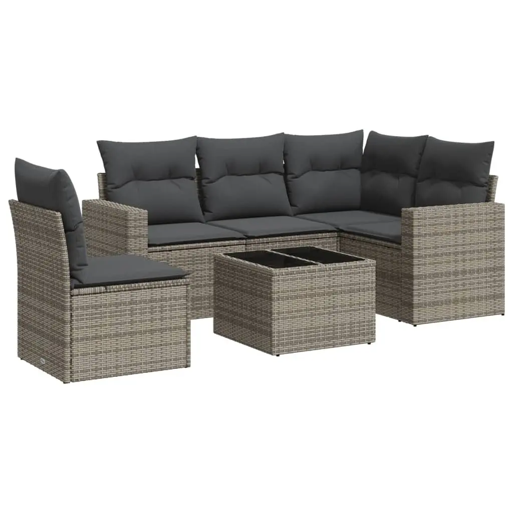 Garden Sofa Set Outdoor Furniture Grey 6 Piece Poly Rattan Cushions Patio Lounge
