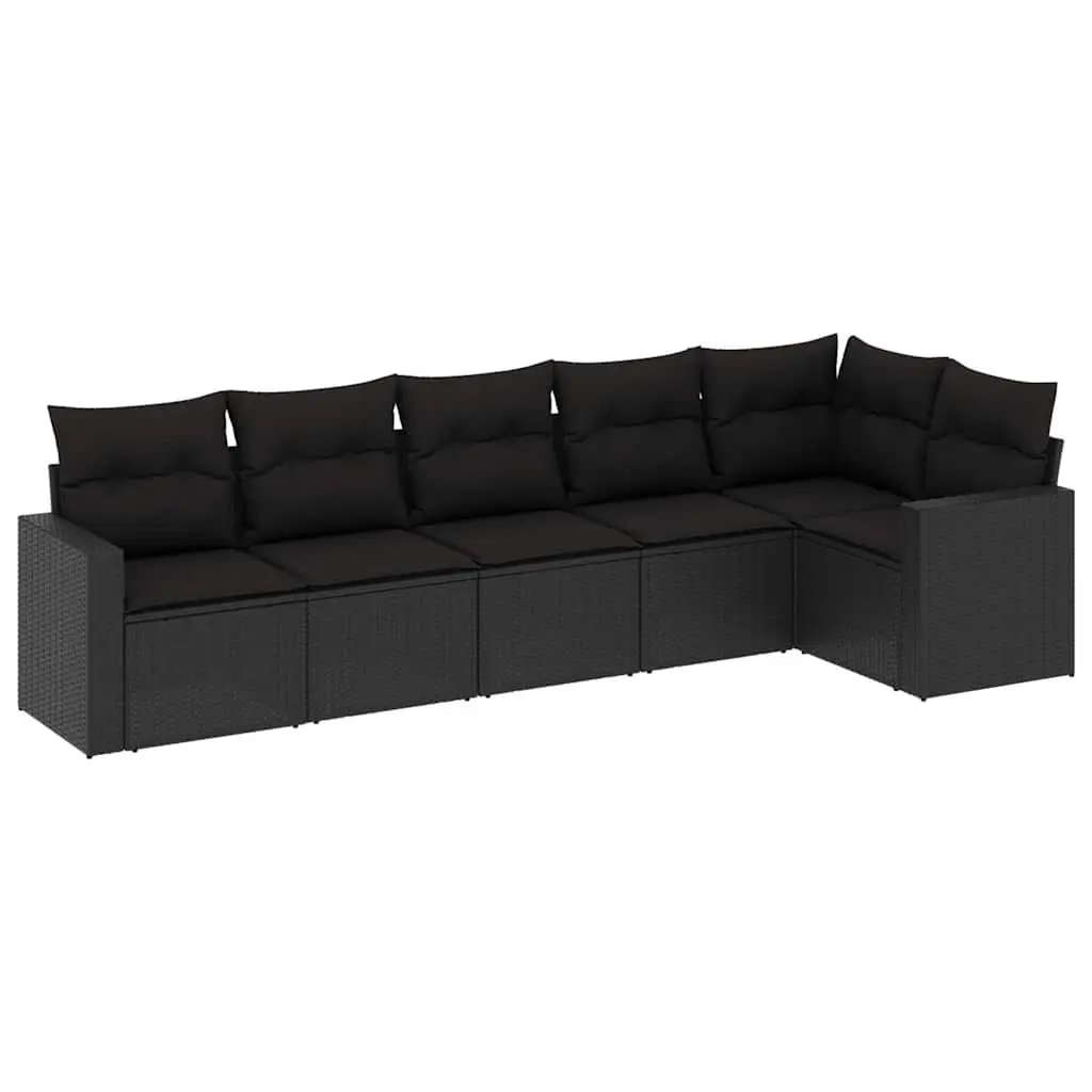 6 Piece Garden Sofa Set Outdoor Patio Furniture Black Poly Rattan