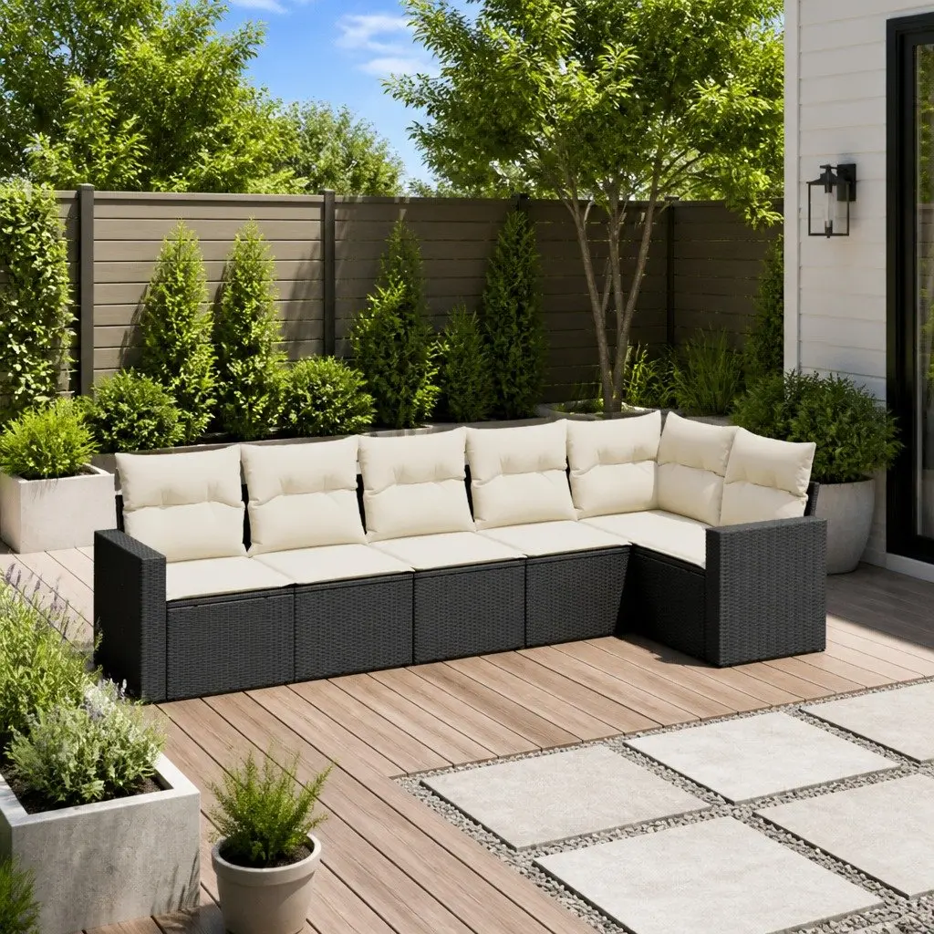 6 Piece Garden Sofa Set Outdoor Patio Furniture Black Poly Rattan