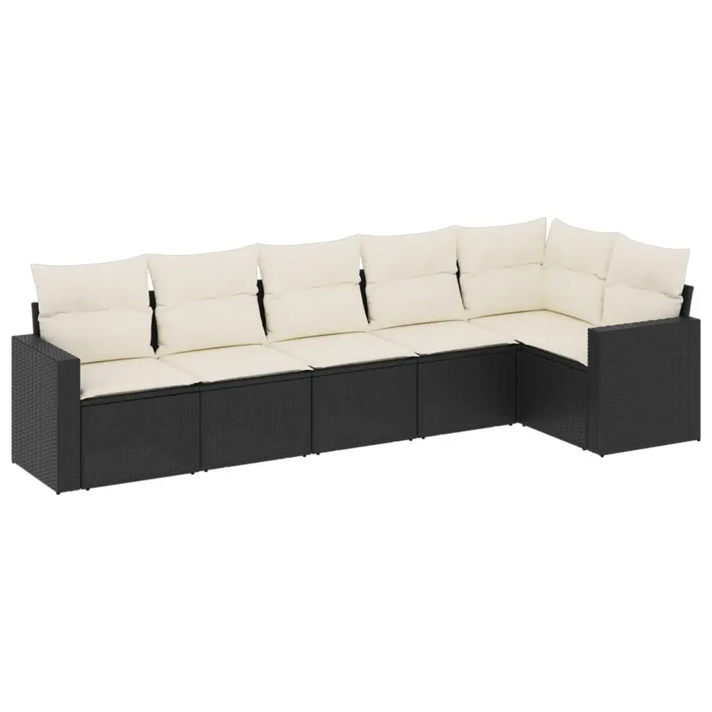 6 Piece Garden Sofa Set Outdoor Patio Furniture Black Poly Rattan