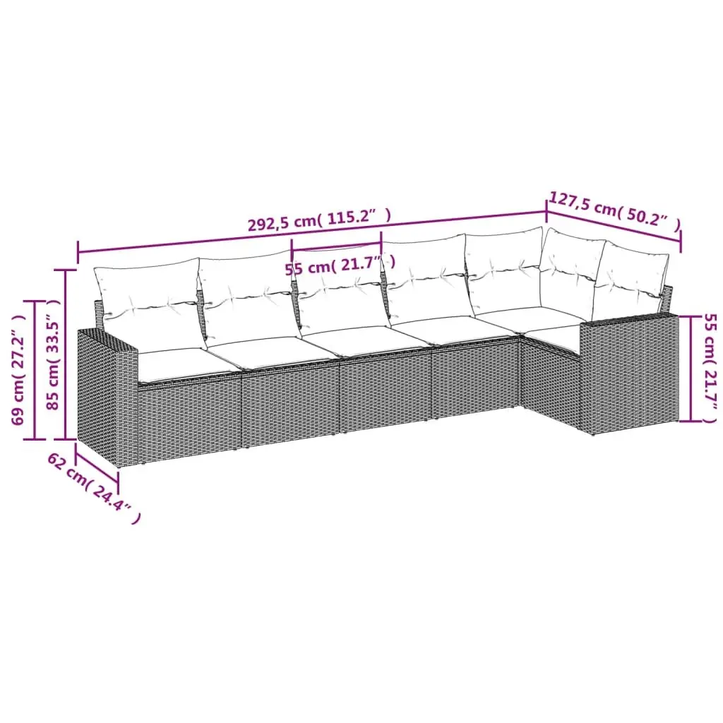 6 Piece Garden Sofa Set Outdoor Patio Furniture Black Poly Rattan