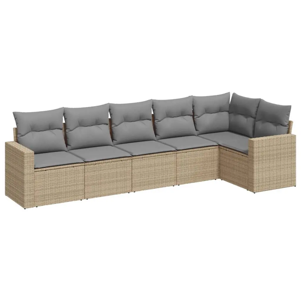 Garden Sofa Set 6 Piece Outdoor Furniture Patio Lounge Beige Cushioned Modular