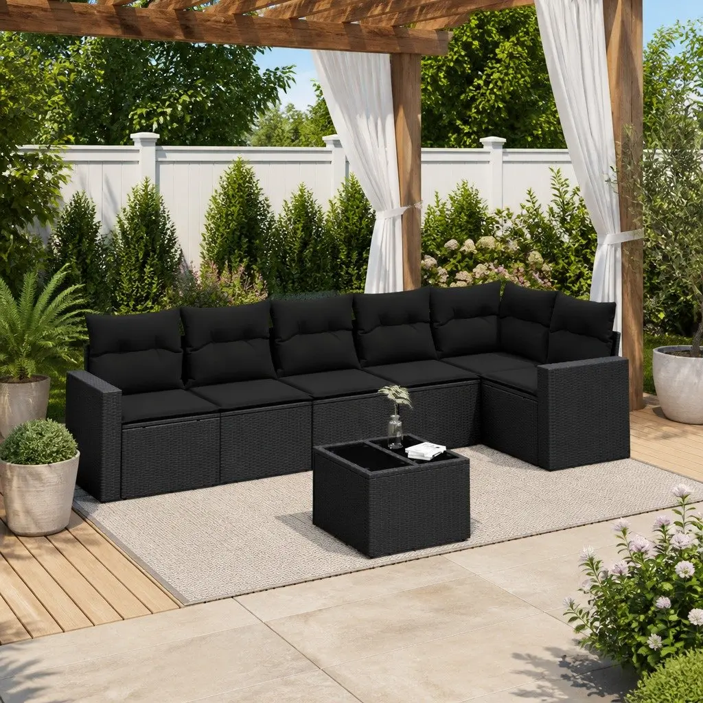 7 Piece Garden Sofa Set Outdoor Patio Furniture Black Poly Rattan
