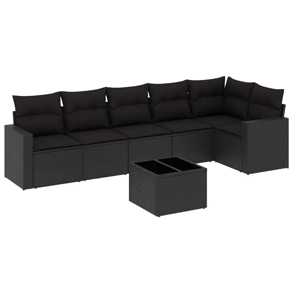 7 Piece Garden Sofa Set Outdoor Patio Furniture Black Poly Rattan