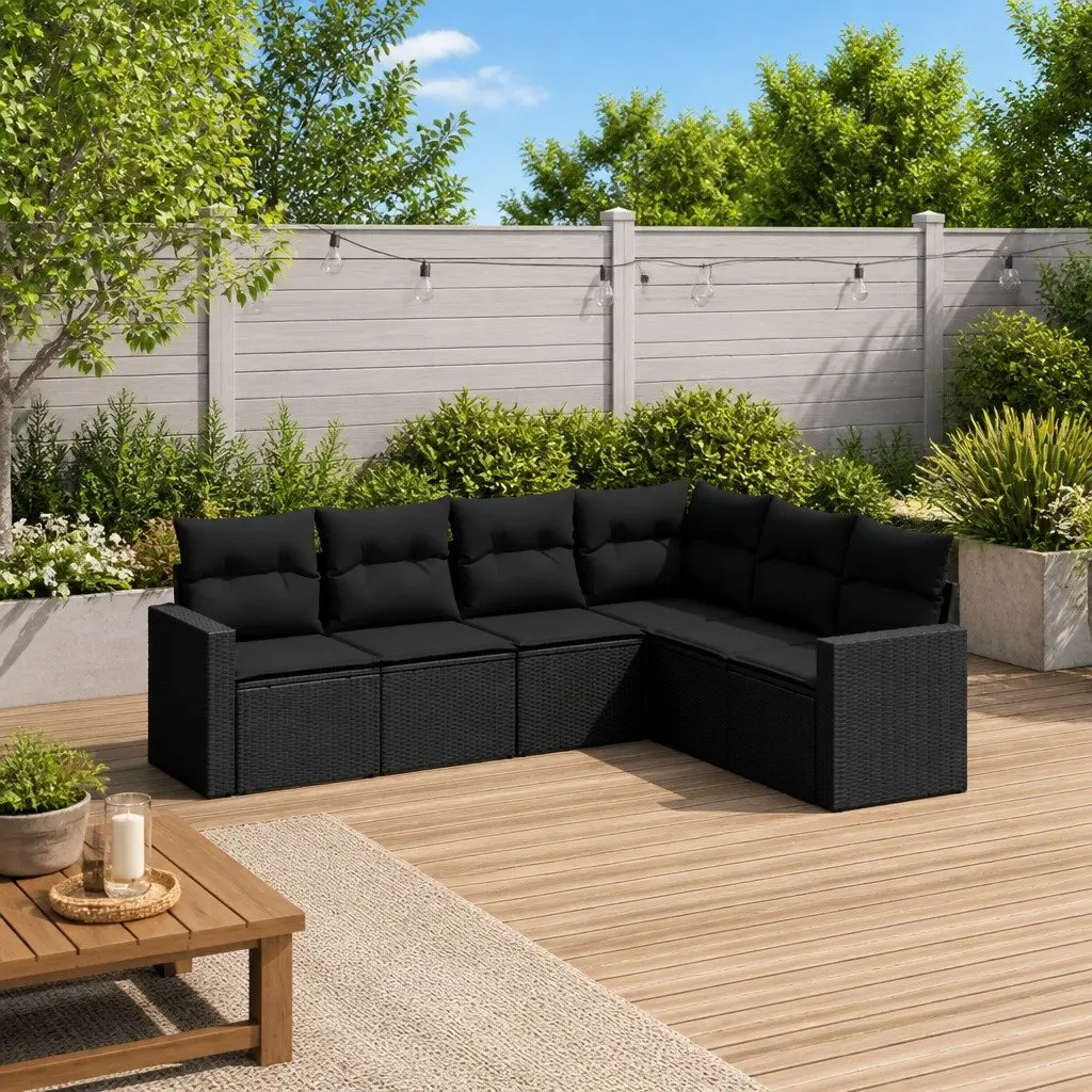 6-Piece Black Garden Sofa Set