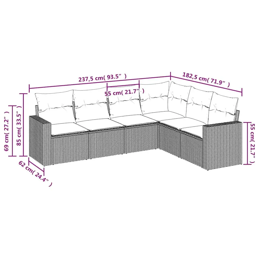 6-Piece Black Garden Sofa Set
