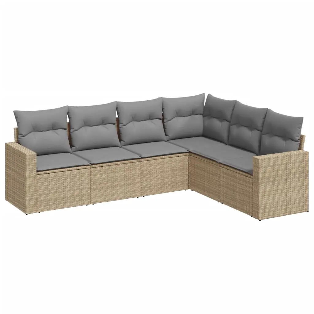 Garden Sofa Set 6 Piece Outdoor Patio Furniture Beige Poly Rattan with Cushions