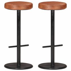 Bar Stools 2 pcs: Brown Leather & Iron Frame