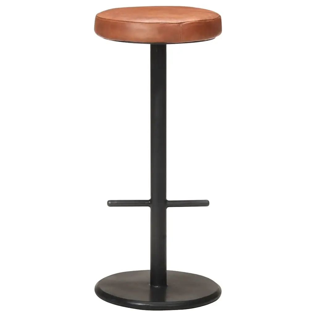 Bar Stools Kitchen Dining Room 2 Piece Brown Real Leather Seats Footrest