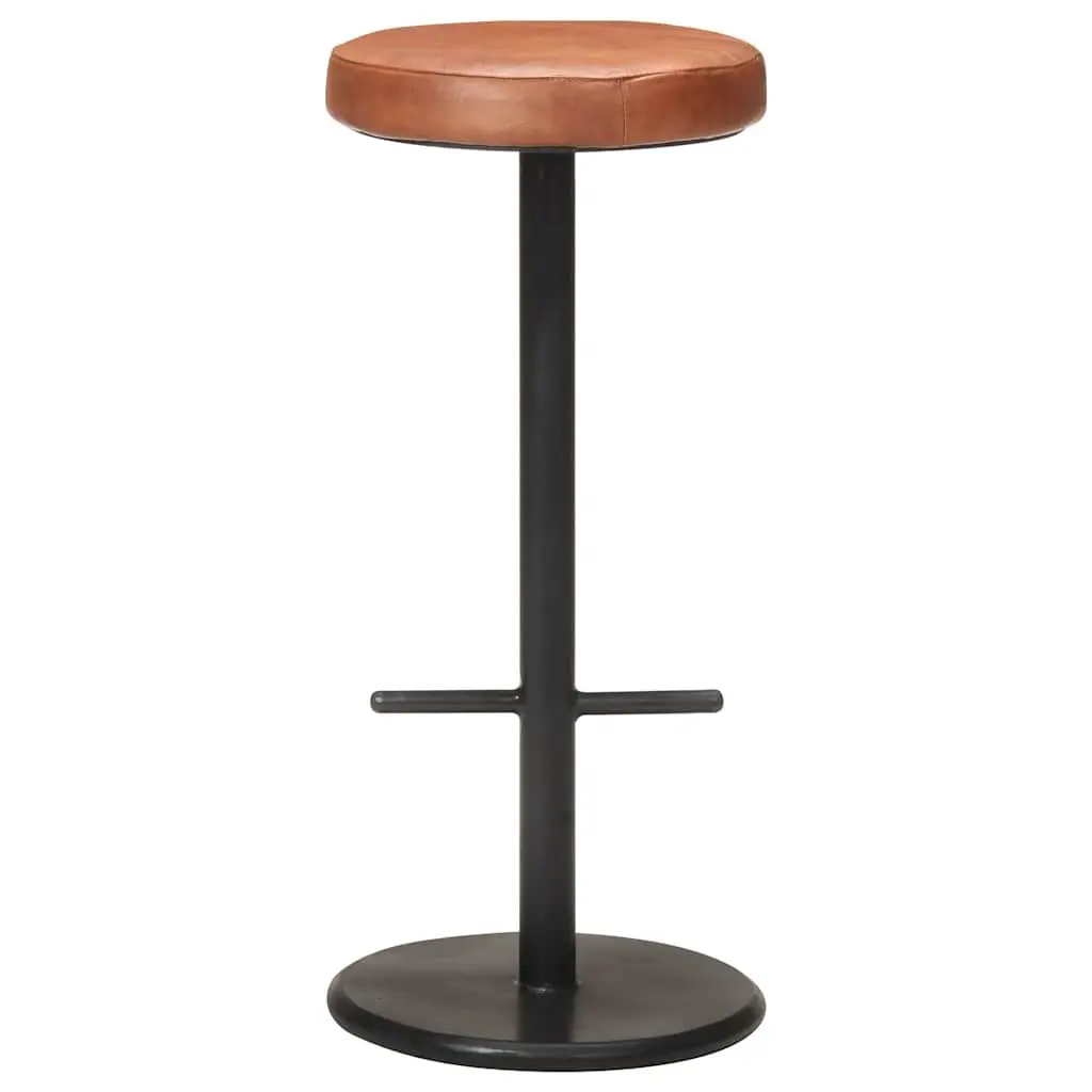 Bar Stools Kitchen Dining Room 2 Piece Brown Real Leather Seats Footrest