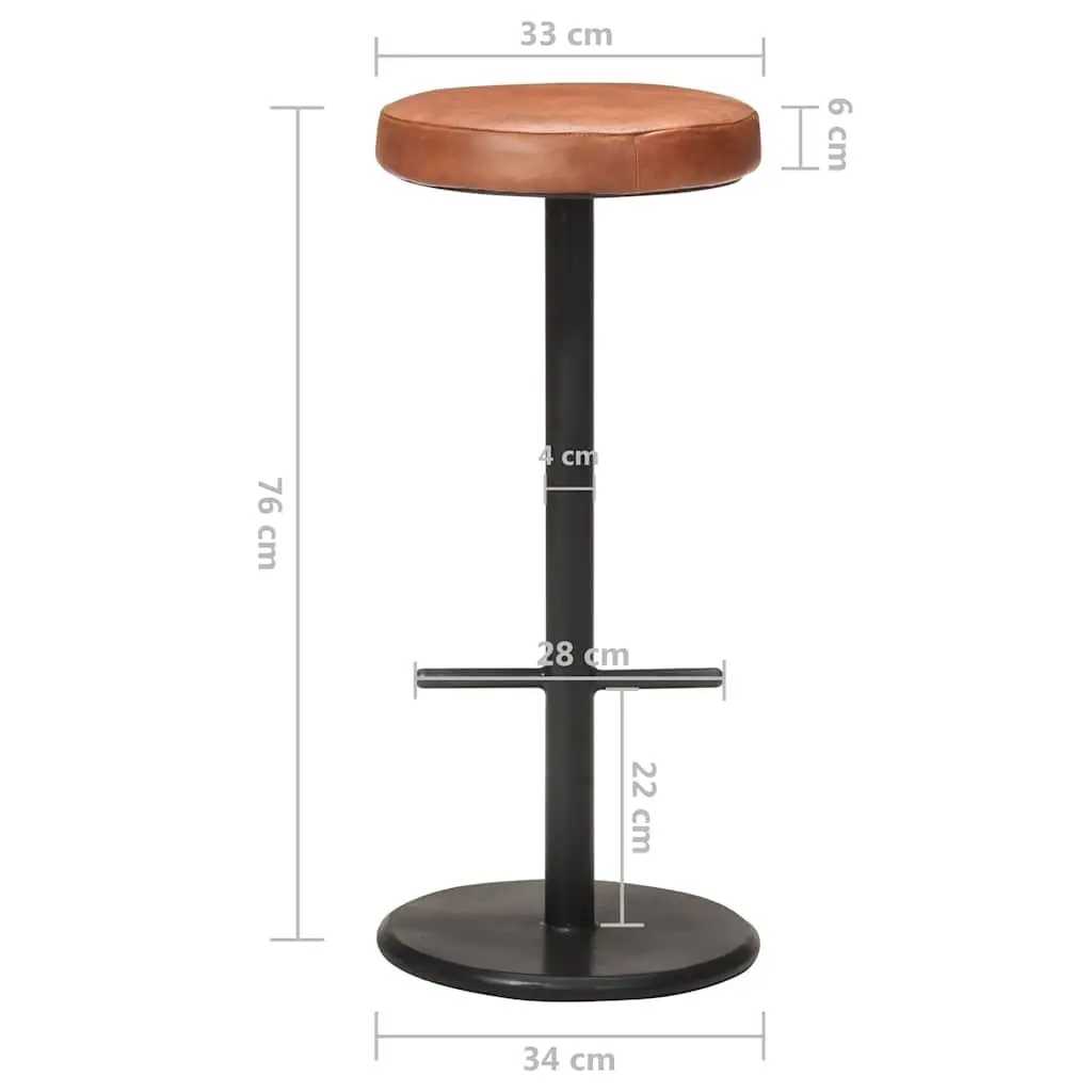 Bar Stools Kitchen Dining Room 2 Piece Brown Real Leather Seats Footrest