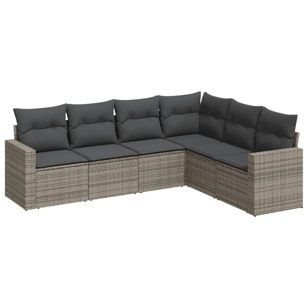Garden Sofa Set 6 Piece Outdoor Furniture Grey Poly Rattan Patio Seating