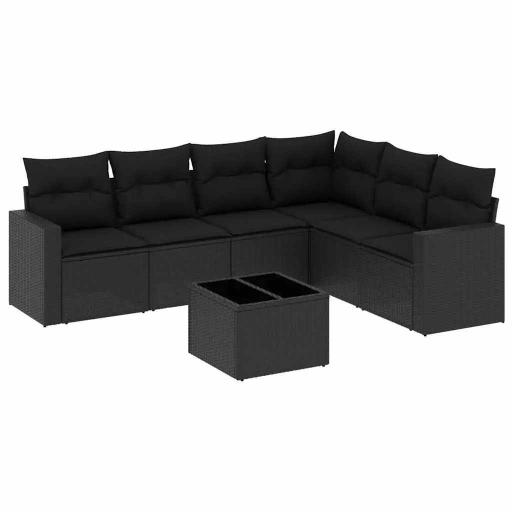 7 Piece Outdoor Garden Sofa Set for Patio Black PE Rattan with Cushions