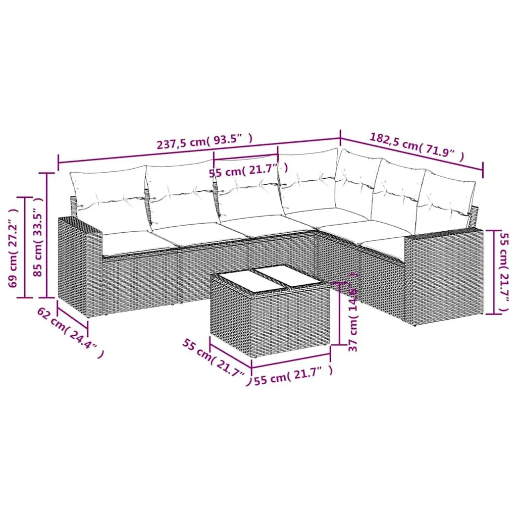 7 Piece Outdoor Garden Sofa Set for Patio Black PE Rattan with Cushions