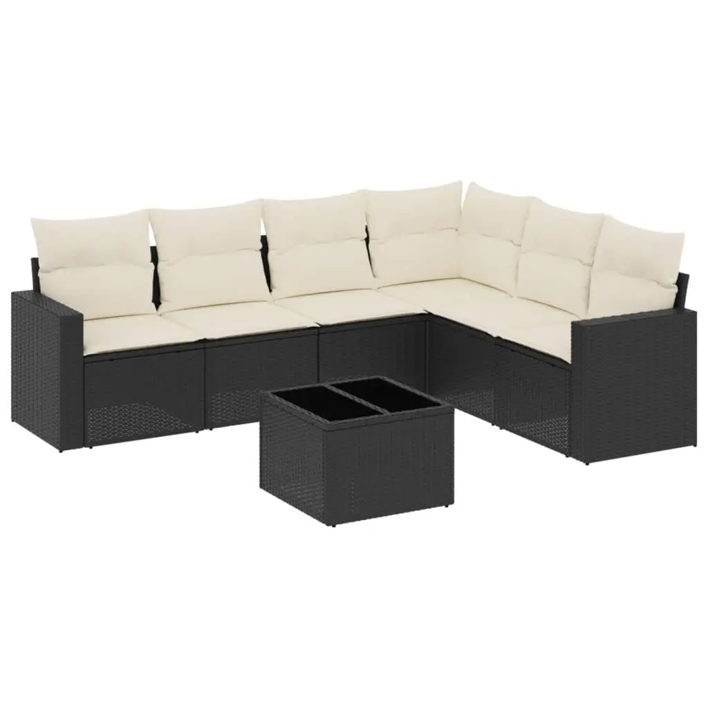 7 Piece Garden Sofa Set Outdoor Patio Furniture Black Poly Rattan