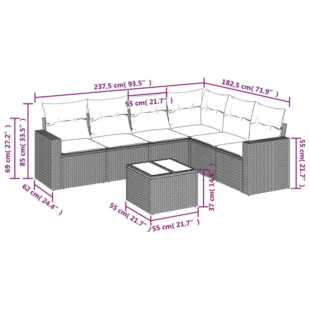 7 Piece Garden Sofa Set Outdoor Patio Furniture Black Poly Rattan