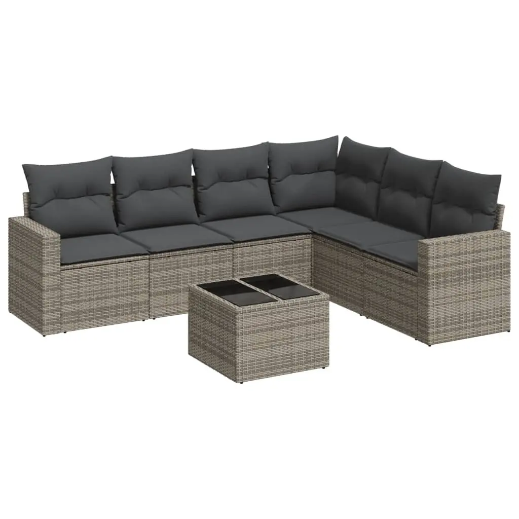Garden Sofa Set 7 Piece Outdoor Furniture Grey Poly Rattan Modular Patio Seating