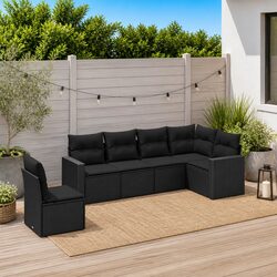 Modular Garden Sofa Set: 6 Pieces of Black Poly Rattan