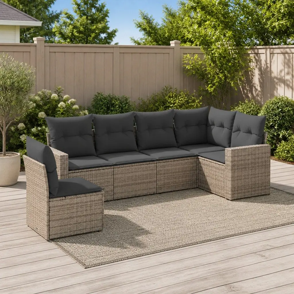 Garden Sofa Set 6 Piece Outdoor Furniture Grey Poly Rattan Modular Patio Lounge