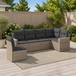 Garden Sofa Set 6 Piece Outdoor Furniture Grey Poly Rattan Modular Patio Lounge
