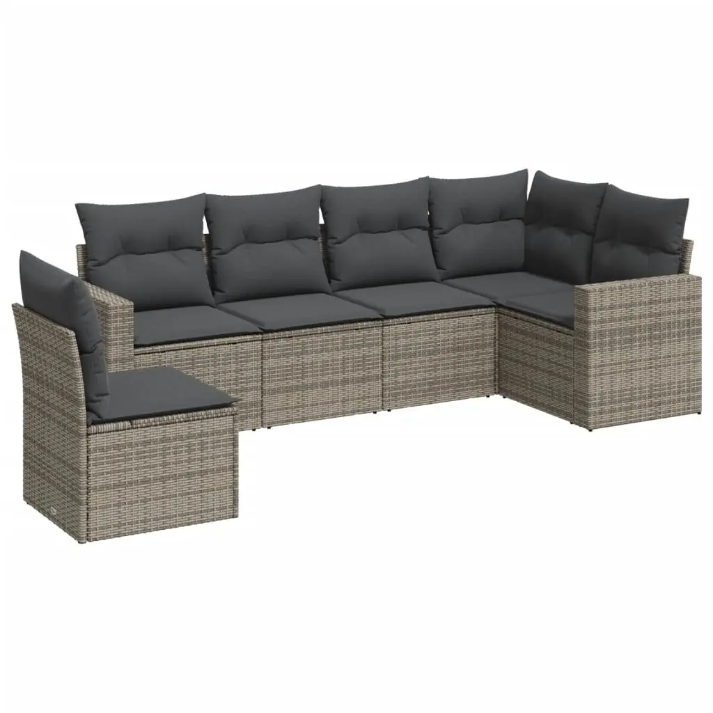 Garden Sofa Set 6 Piece Outdoor Furniture Grey Poly Rattan Modular Patio Lounge