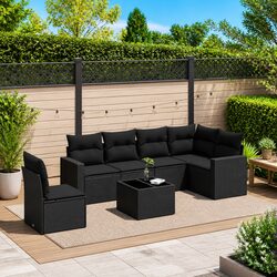 7 Piece Modular Black Outdoor Sofa Set with Removable Cushions