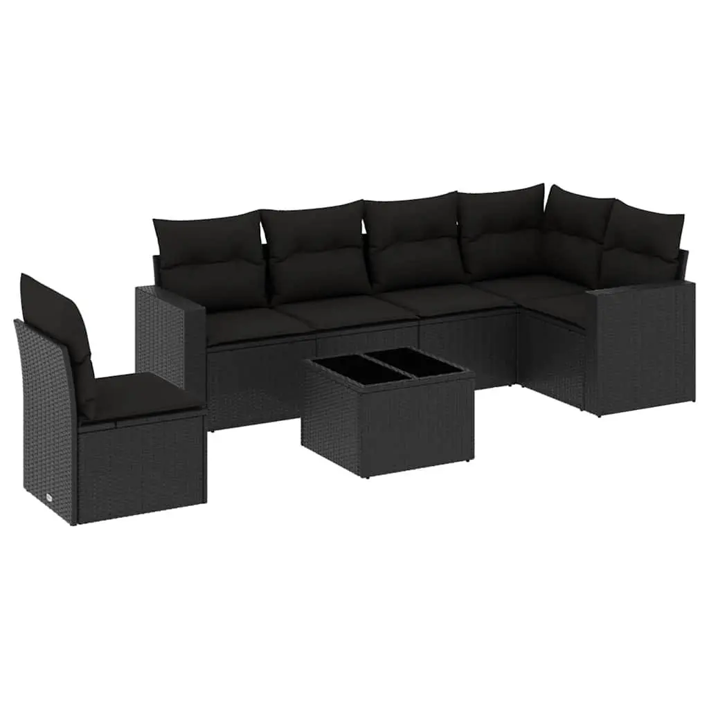 7 Piece Modular Black Outdoor Sofa Set with Removable Cushions